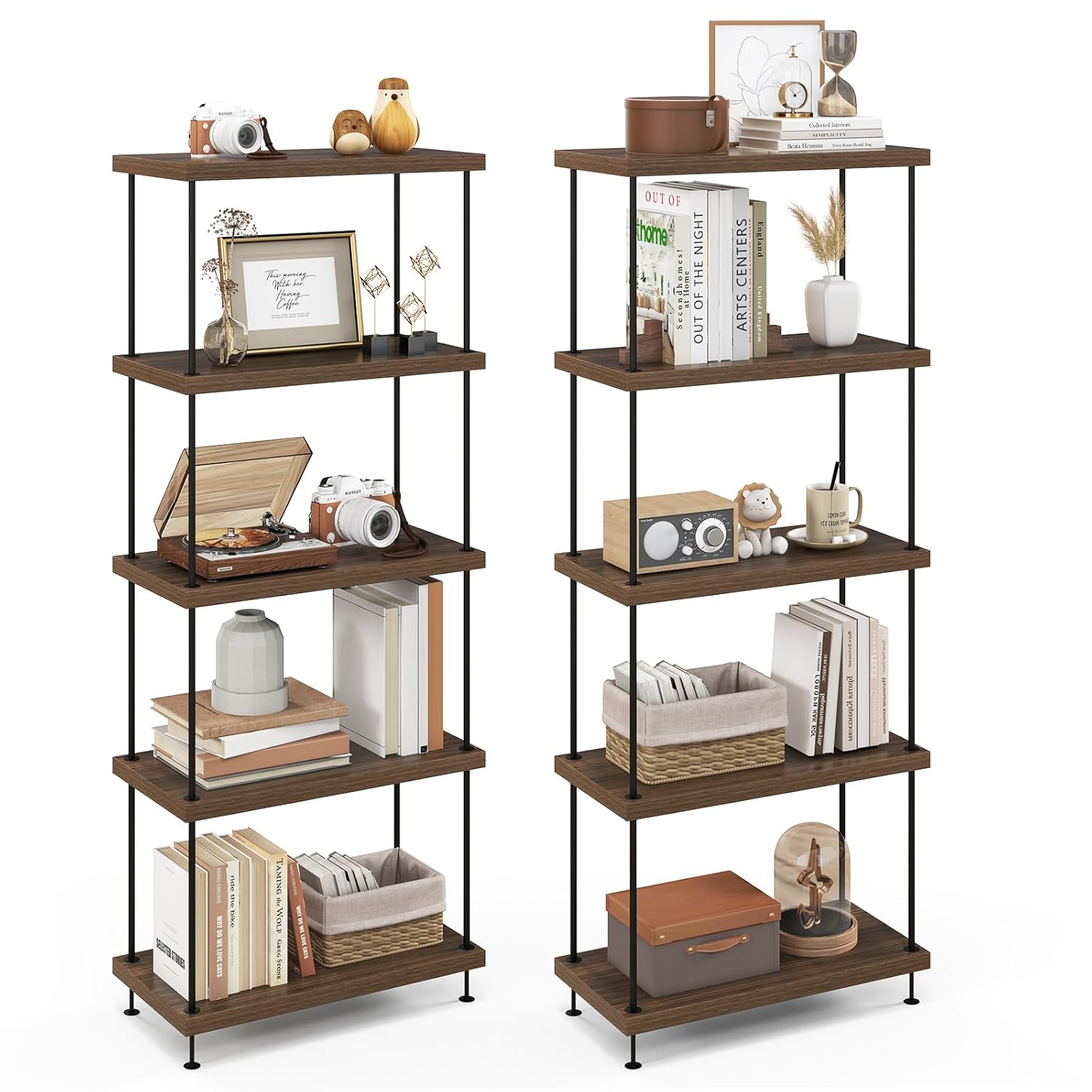 Bookshelf 5 Tier - 5-Tier Open-Back Bookshelf 2-Pack Freestanding Display