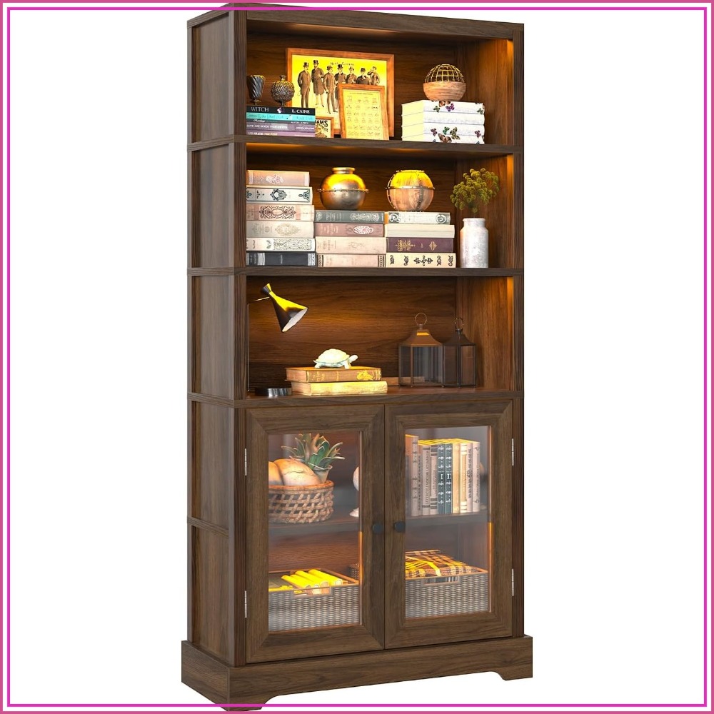 Bookshelf 5 Tier - 5-Tier Bookshelf with Colorful LED Lights,