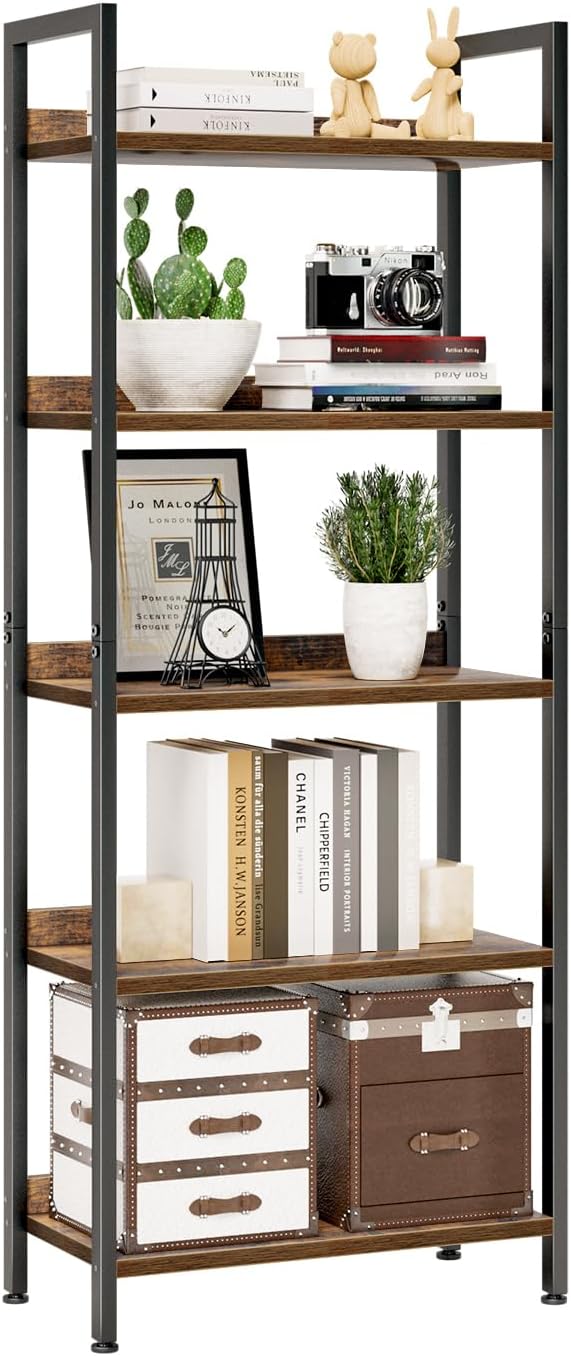Bookshelf 5 Tier - 5-Tier Bookshelf, Vintage Style, Freestanding Storage