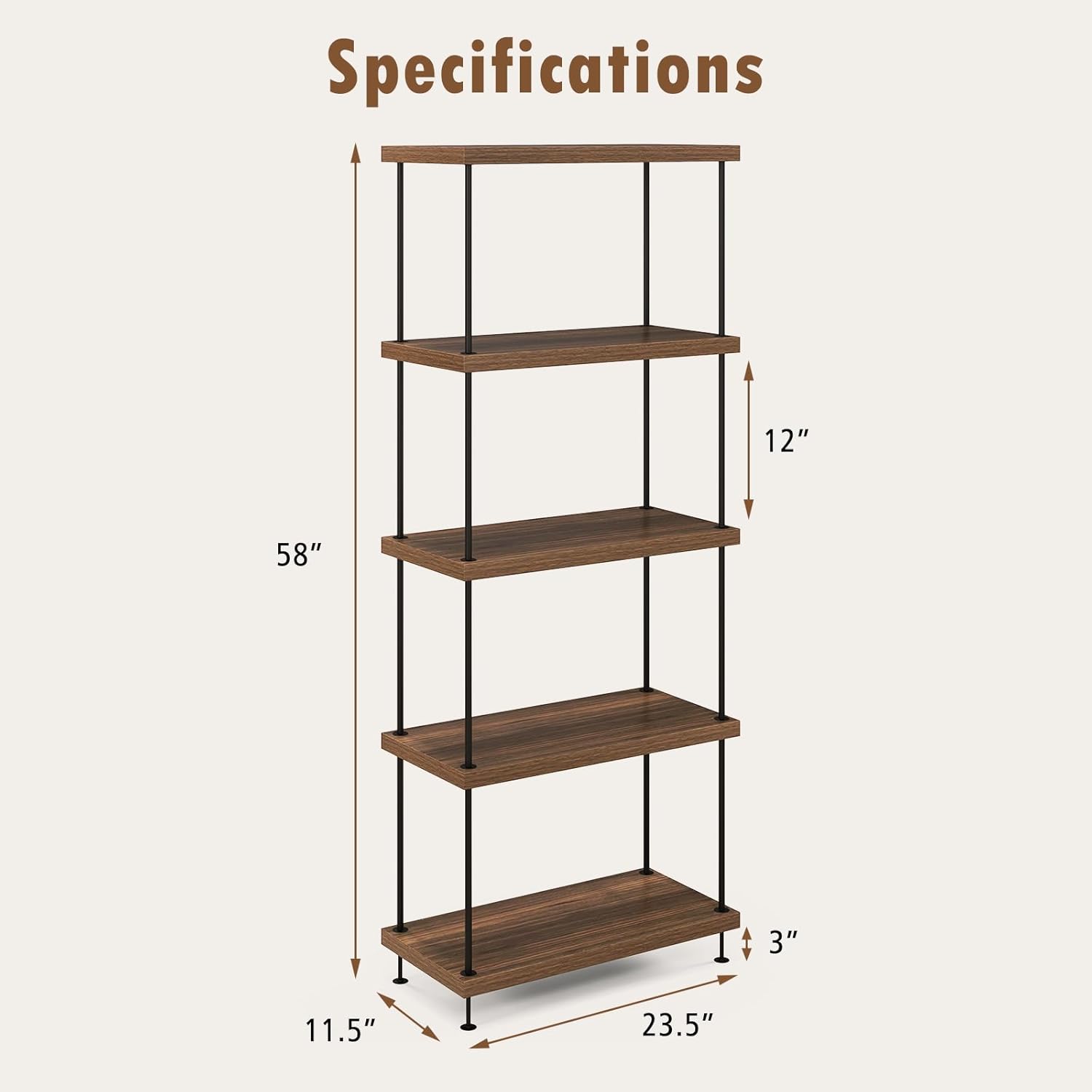 5-Tier Open-Back Bookshelf 2-P - Bookshelf 5 Tier 评论和价格