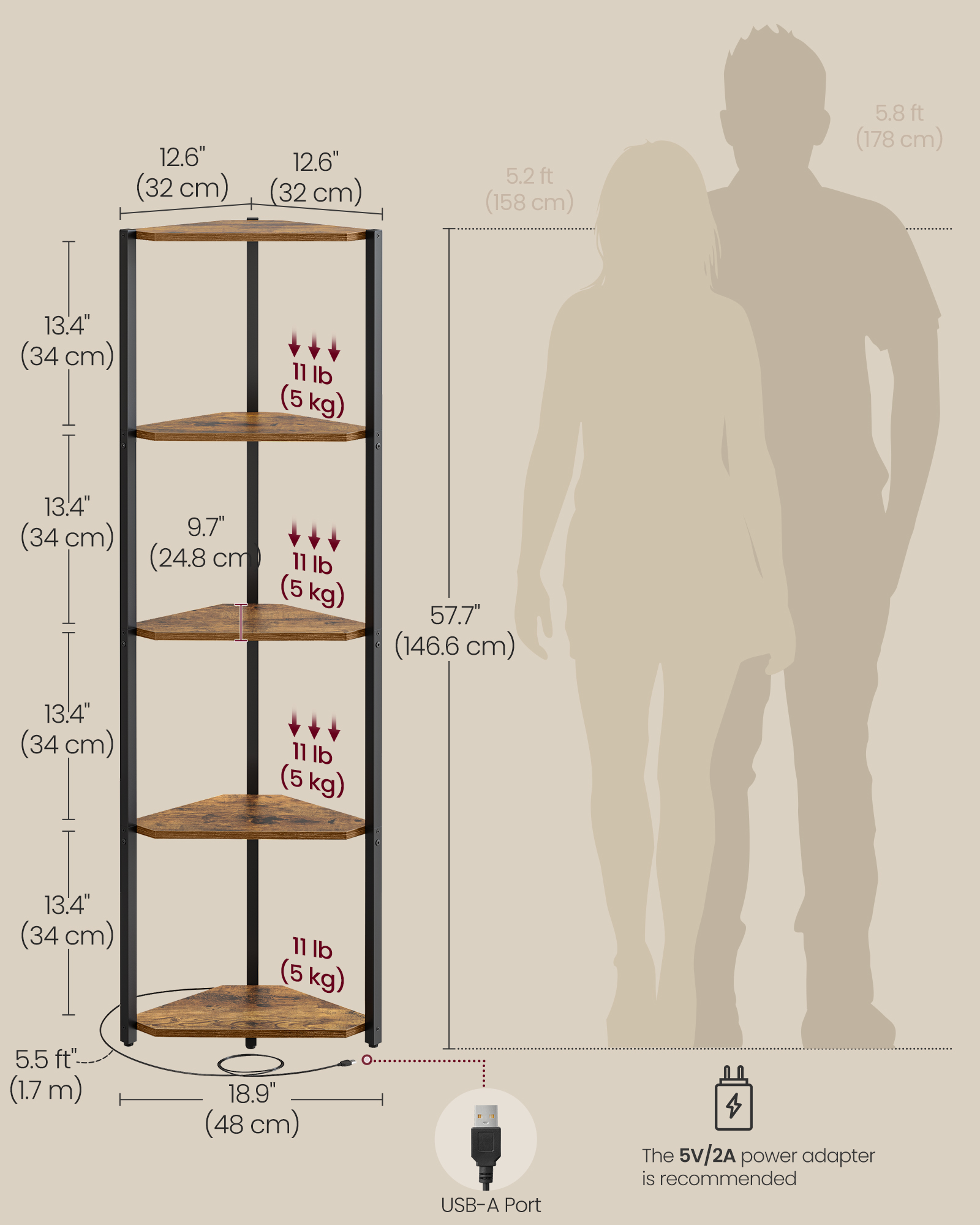 VASAGLE Corner Shelf Stand wit - Bookshelf 5 Tier 评论和价格