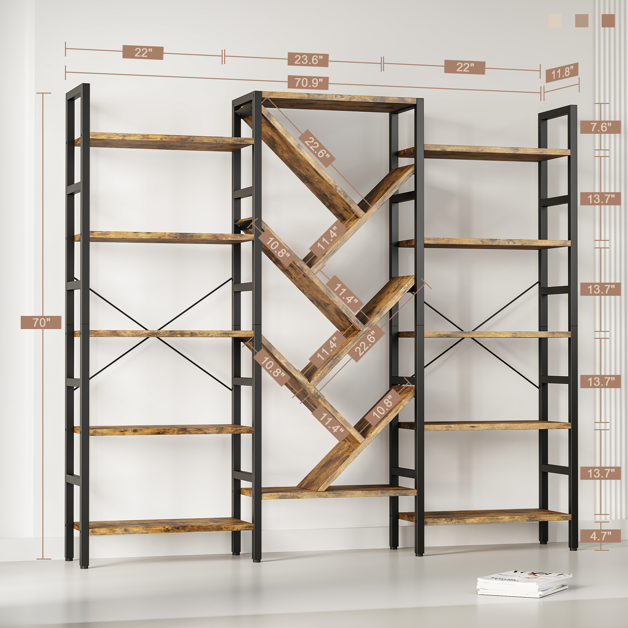 Triple 5 Tier Bookshelf, Large - Bookshelf 5 Tier 评论和价格