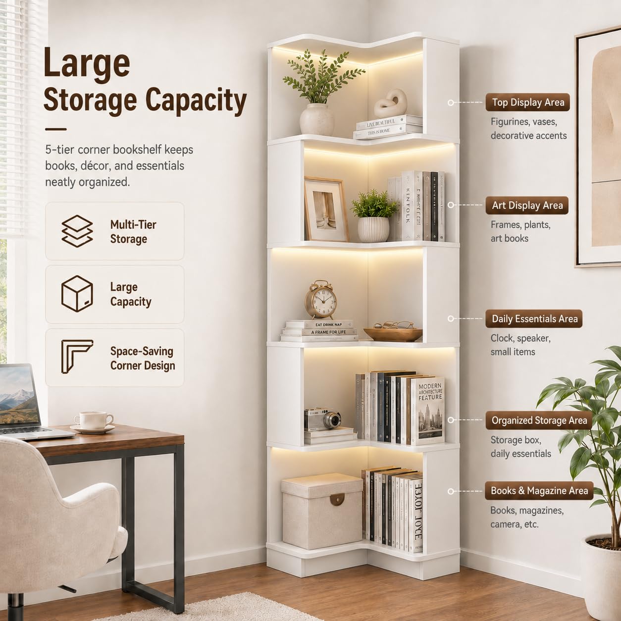 5-Tier Corner Bookshelf With L - Bookshelf 5 Tier 评论和价格
