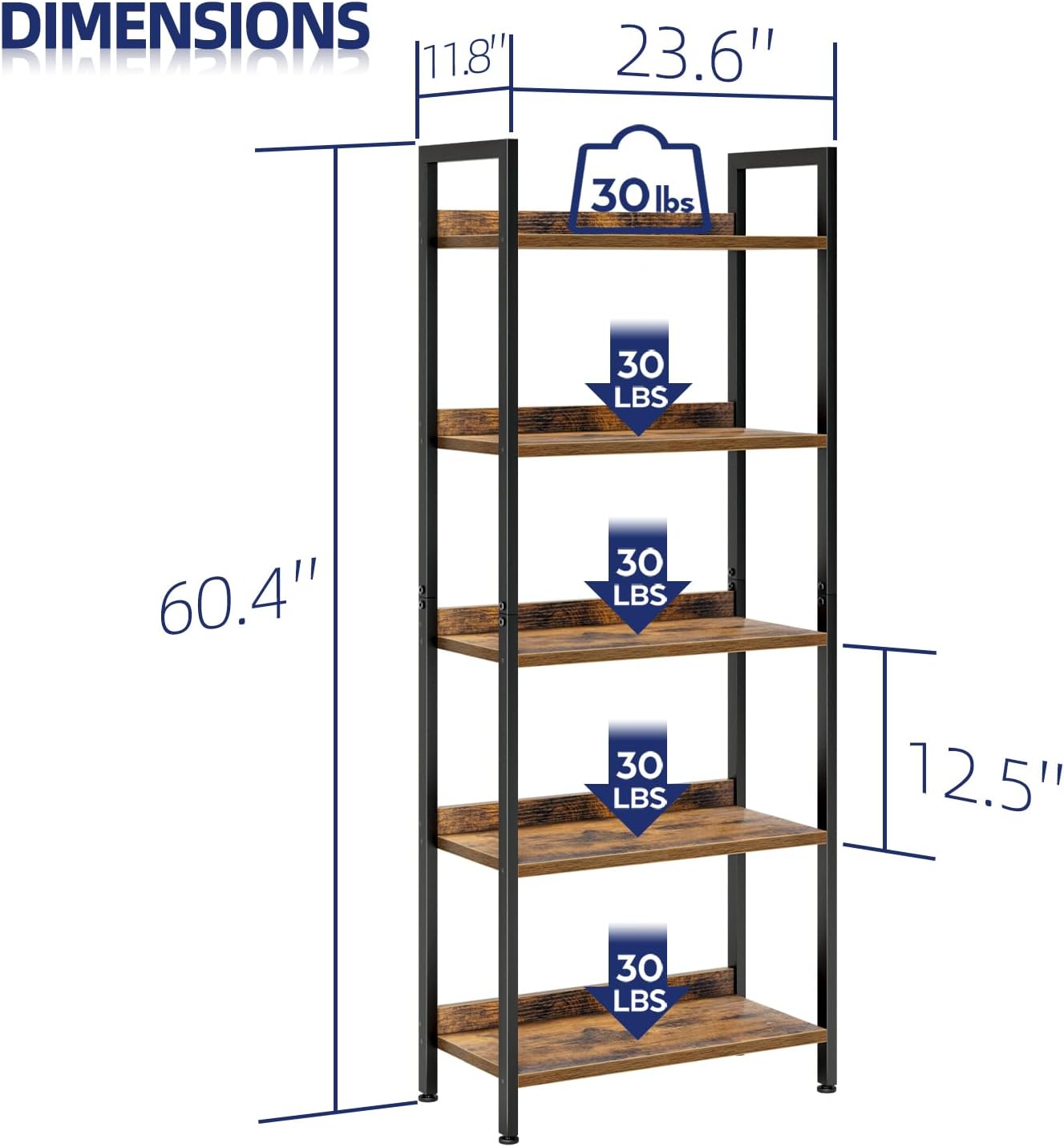 5-Tier Bookshelf, Vintage Styl - Bookshelf 5 Tier 评论和价格