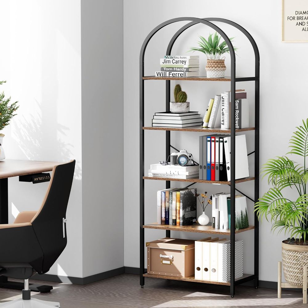 5-Tier Arched Wood and Metal B - Bookshelf 5 Tier 评论和价格