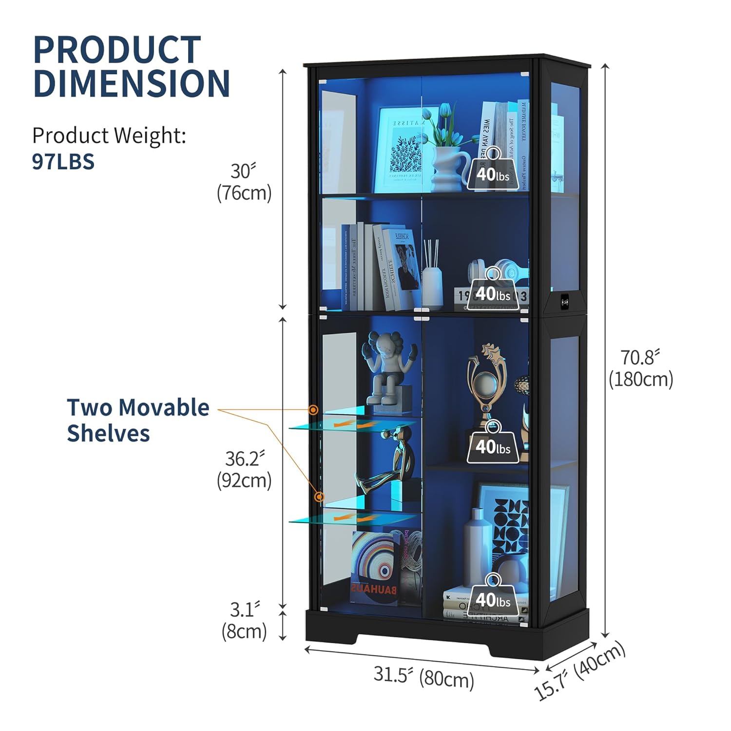 71'' Display Cabinet with 5-Ti - Bookshelf 5 Tier 评论和价格