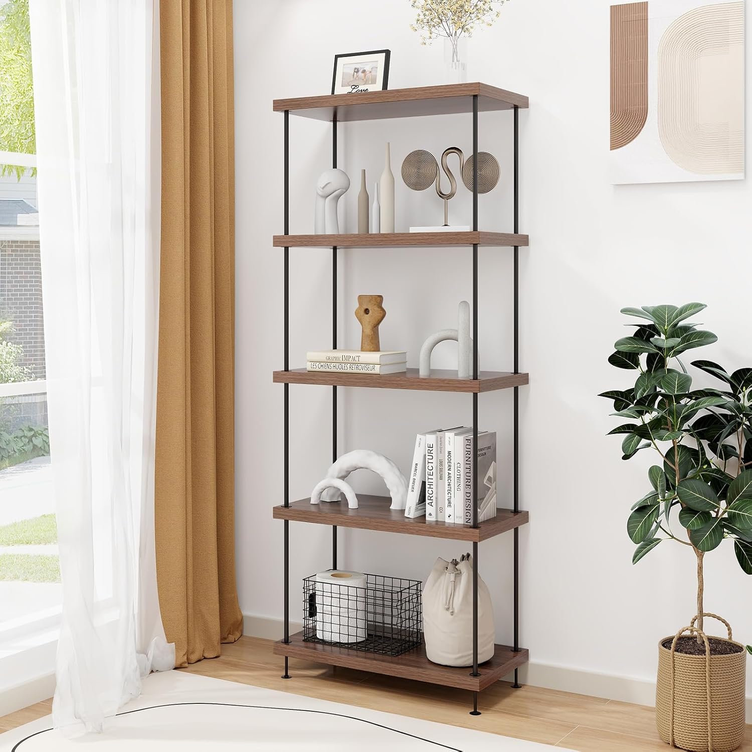 5-Tier Bookshelf 2pc Metal Fra - Bookshelf 5 Tier 评论和价格
