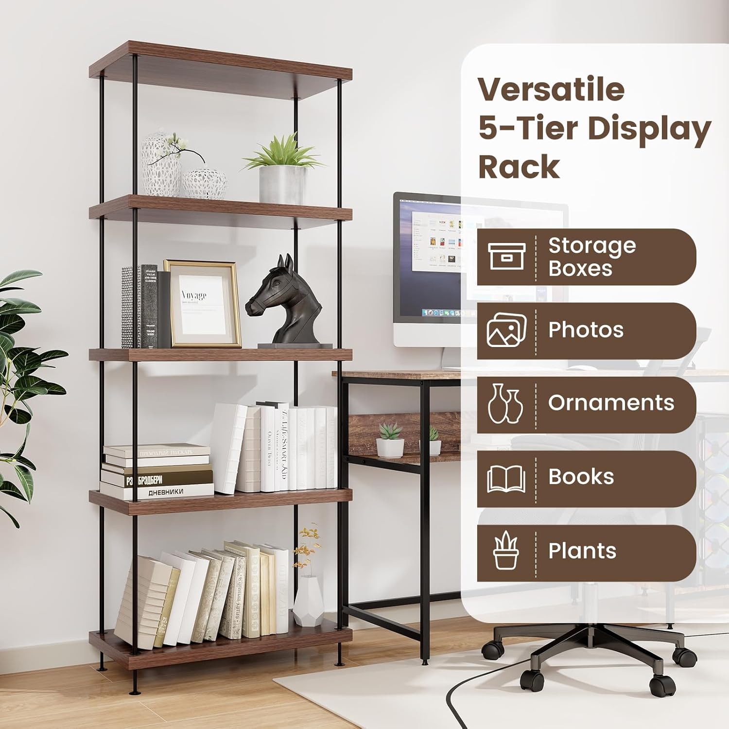 5-Tier Bookshelf 2pc Metal Fra - Bookshelf 5 Tier 评论和价格