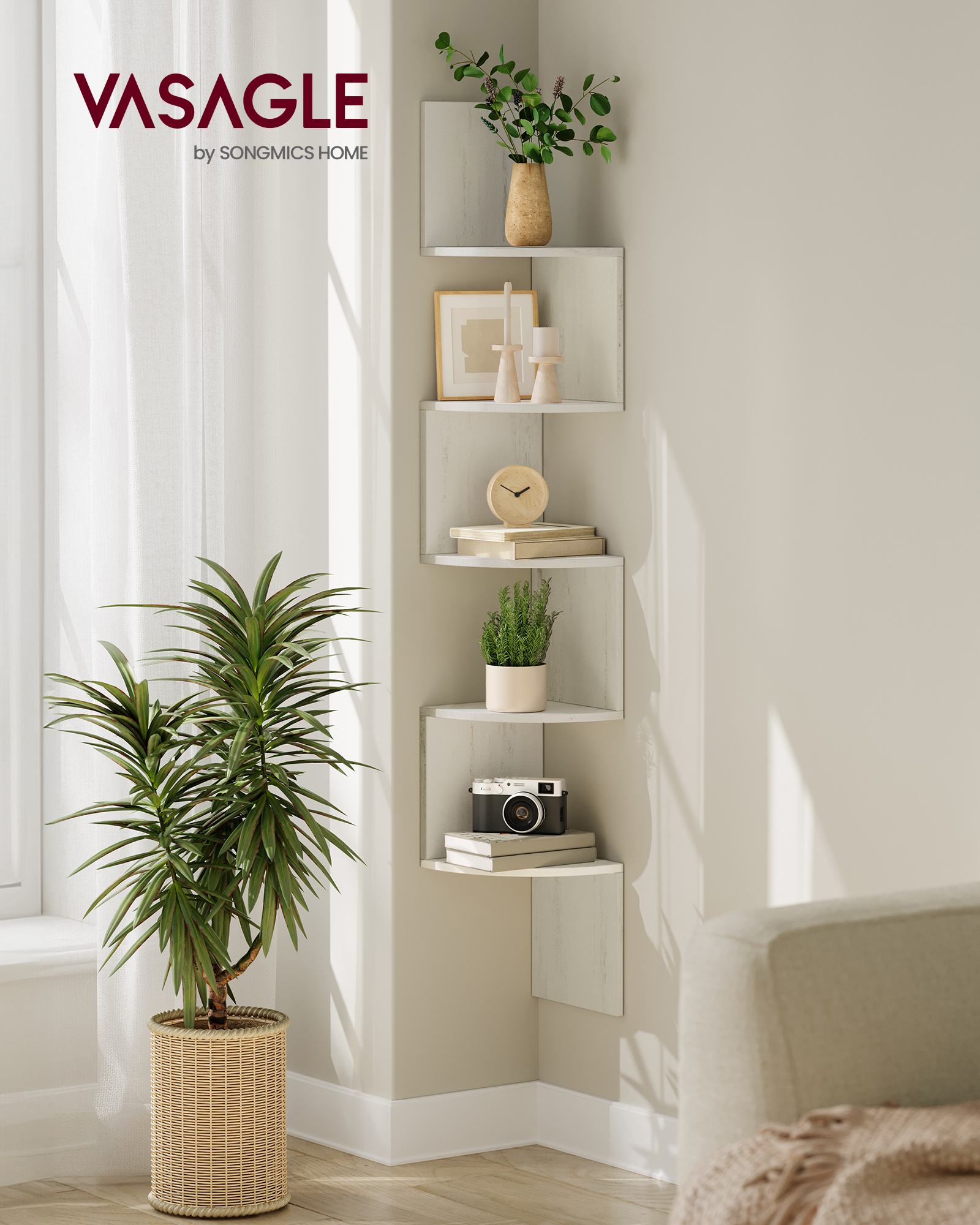VASAGLE Corner Shelf Wall Moun - Bookshelf 5 Tier 评论和价格