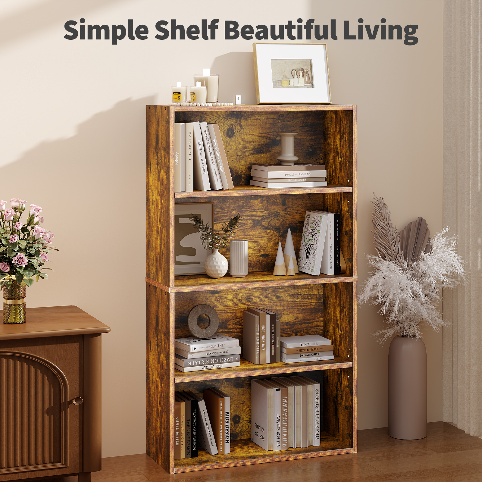 MCQ 42 Inch Tall Wooden 4 Tier - Bookshelf 5 Tier 评论和价格