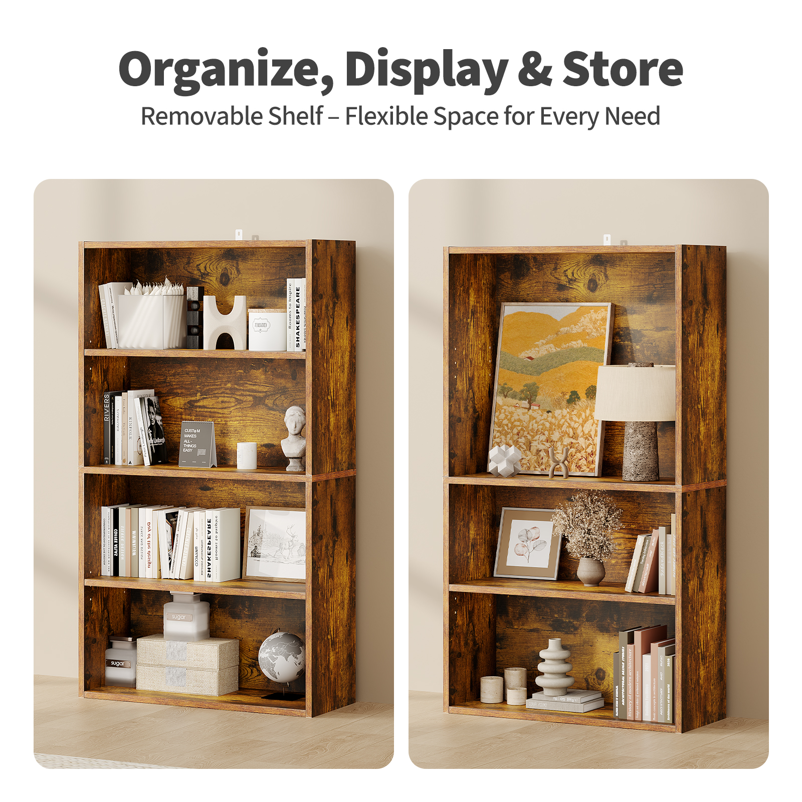 MCQ 42 Inch Tall Wooden 4 Tier - Bookshelf 5 Tier 评论和价格