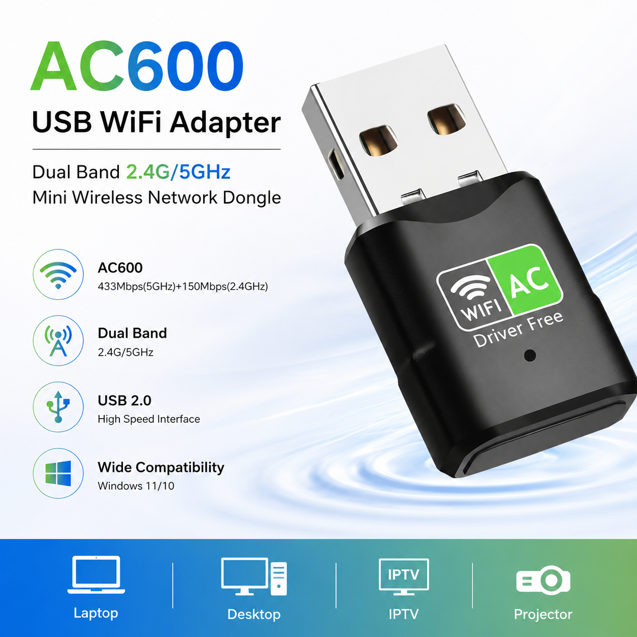 AC600 USB WiFi Adapter, Dual B - Adjustable Laptop Table 评论和价格